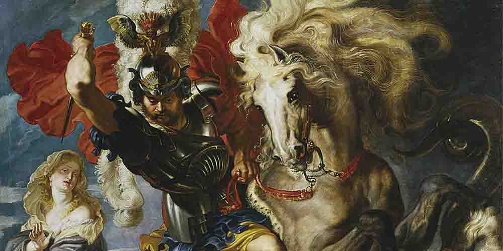 Cuadro de San Jorge y el dragón de Rubens que ver en el Museo del Prado de Madrid.
