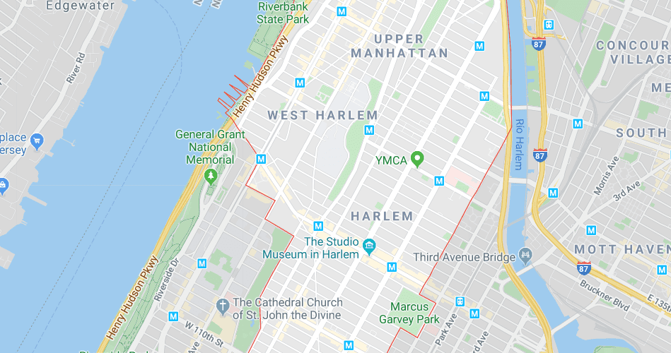Mapa del barrio de Harlem en New York